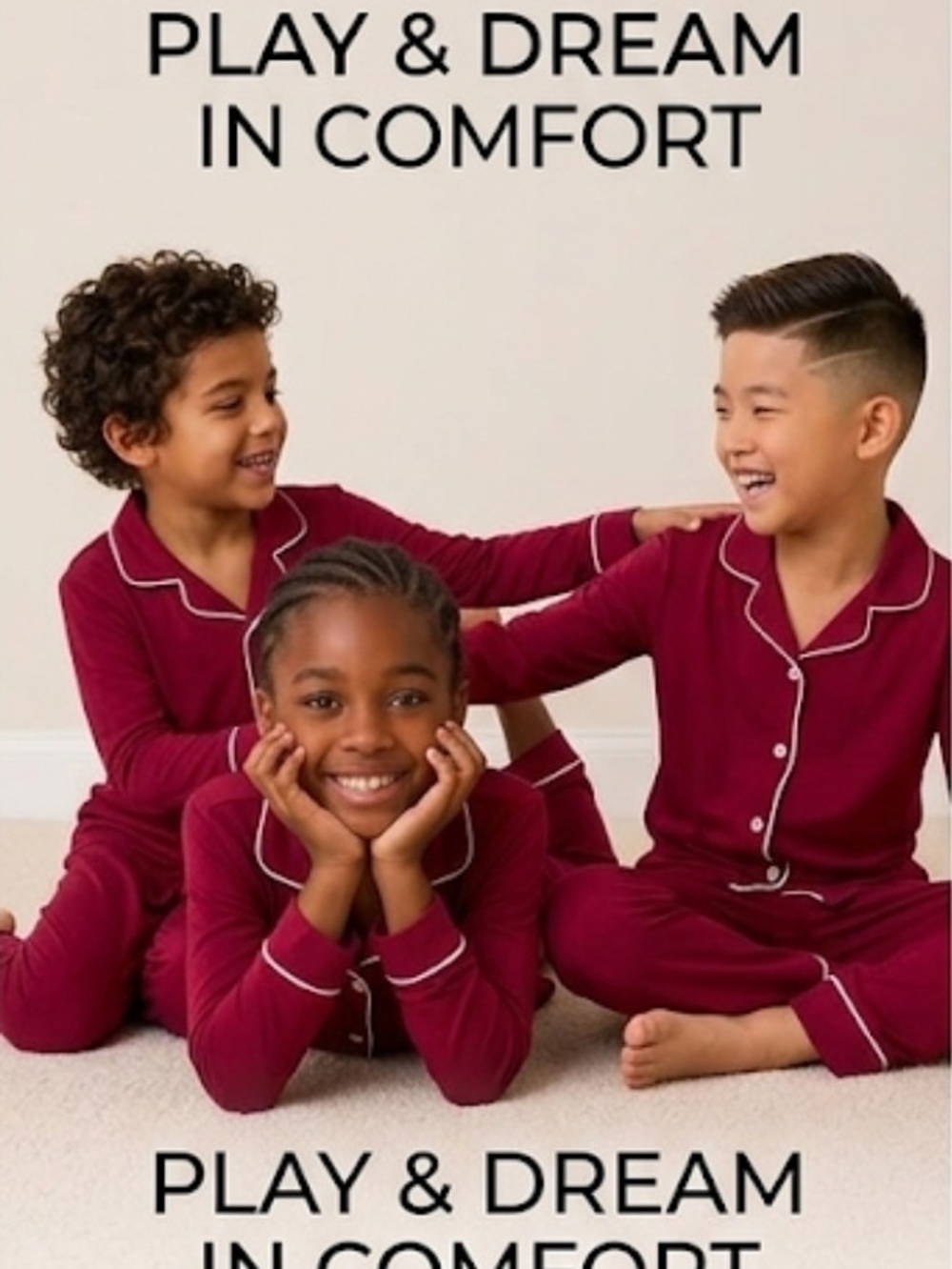 CozyEarth Kid 9/10 Burgundy Pajama Set with Contrast Piping